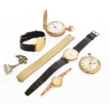 A 9 Carat Gold Griffon Wristwatch, A Lady's 9 Carat Gold Wristwatch, Two Gold Plated Pocket