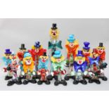 Thirteen Various Murano Glass Clowns Three with notable damage - on with a lost hand, the head of