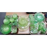 A Good Collection of 1920s and 30s Uranium and Green Glass Including, rose bowl, candle stick,