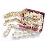 A Quantity of Jewellery, including four cultured pearl necklaces, of varying designs; and a trace