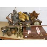 Assorted Metalwares and Wooden Items, including a top hat in leather case, pewter tea urn, various