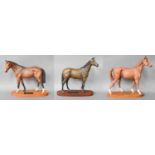 Beswick Connoisseur Horses, comprising; 'Troy' 'The Minstral' and 'Psalm', all brown matt, on wooden