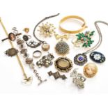 A 9 Carat Gold Dress Ring, A Victorian Mourning Brooch and Costume Jewellery