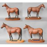Beswick Connoisseur Horses, comprising: 'Red Rum', 'Nijinsky' 'Mill Reef' and Thoroughbred, all