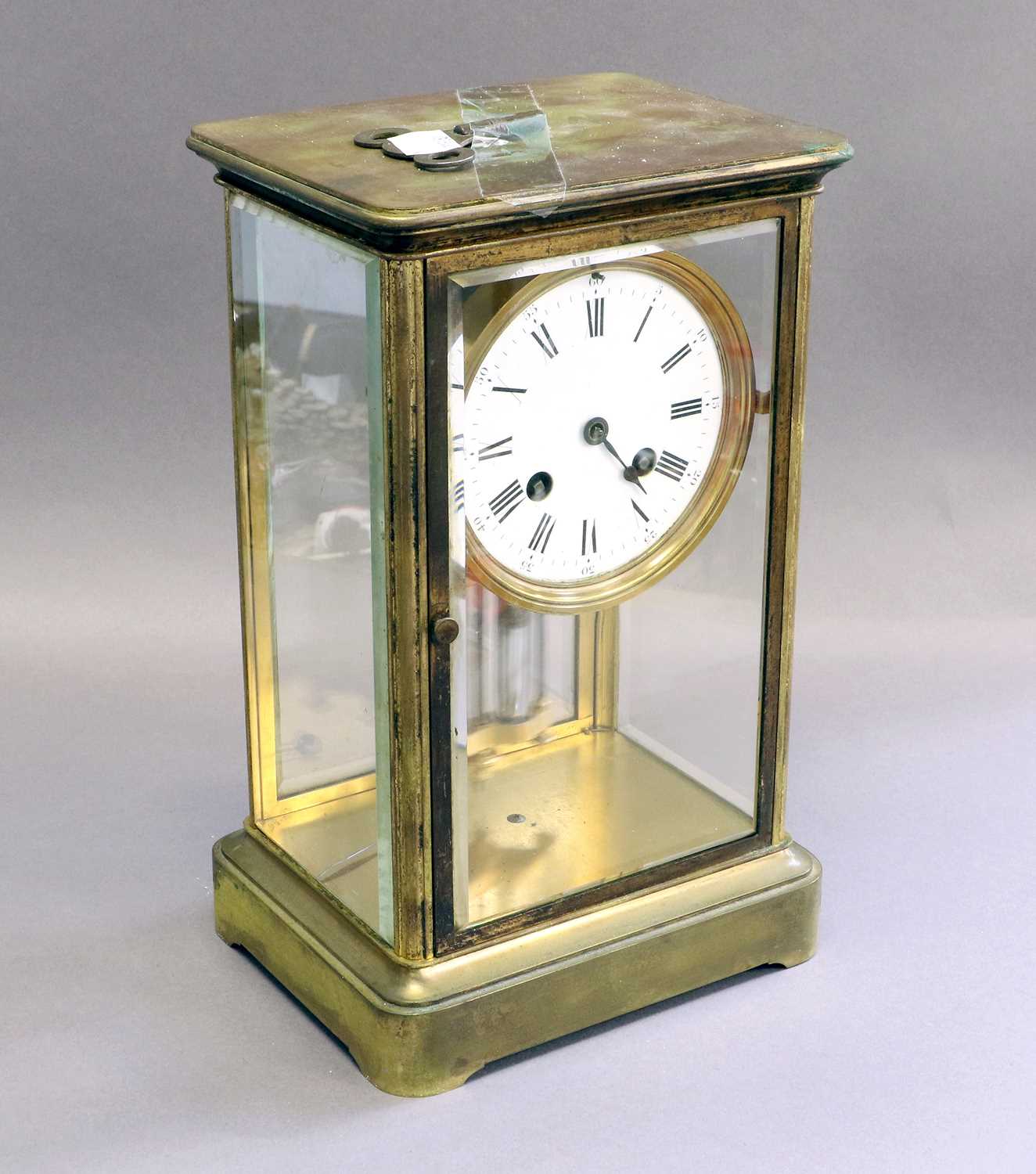 A Brass Four Glass Striking Mantel Clock, circa 1880, with twin-tube mercury pendulum, 27cm high - Image 2 of 2