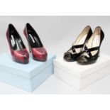 Pair of Jimmy Choo Black Patent High Heels, with open toe (size 40.5) in original boxPair of Brian