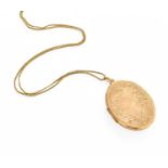 A 9 Carat Gold Locket on Chain, pendant length 5.4cm, chain length 61.5cmGross weight 14.8 grams.