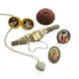 A Small Quantity of Jewellery, including a double enamel portrait brooch, length 4.4cm; an early