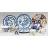 Assorted Asian Ceramics, including 18th century Chinese porcelain plate, painted in underglaze