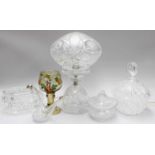 Assorted Cut Glass, including: a mushroom form table lamp, box and cover, small jar and cover,