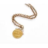 A Half Sovereign Pendant on Chain, dated 1907, pendant length 3.0cm, chain length 48.3cmChain with