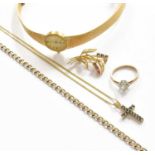 A Quantity of Jewellery, including a 9 carat gold curb link necklace, length 41cm; a 9 carat gold