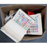 Stamp Collections and Philatelic Material, a box of schoolboy albums, small tin of used penny