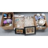 Four Boxes of Assorted Ceramics and Glass, including Victorian print ware, decorative Chinese blue