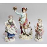 A Meissen Porcelain Figure, late 19th century, modelled as a man and his hound, raised on Rococo