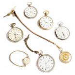 A Lady's Fob Watch, case stamped K18; A Lady's 9 Carat Gold Rotary Wristwatch, Two Silver Pocket