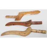 Three 19th Century Gull Wing Knitting Sticks of primitive design, 26 and 29cm longScuffing, wear and