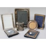 Group of Silver Photograph Frames, another larger frame and a silver caddy (7)