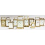 Nine Brass Cased Carriage Timepieces; together with a similar modern timepiece (one tray) (a.f)