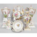 A Late 19th Century Floral Encrusted Vase, Dresden Style china and a Pair of modern Meissen