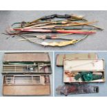 A Quantity of Vintage Archery Equipment, comprising a cased Apollo Falcon take-down bow and