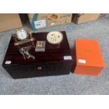 An Adorini Humidor, with keys, Two Thermometers, A Seiko Clock, Wine Funnel and Qty of Books