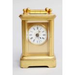 A Small Brass Alarm Carriage Timepiece, alarm striking on a bell, 8.5cm h over handleBrass