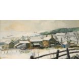 Barry Claughton (Contemporary)Snowbound Dales Farm Signed oil on board, 39cm by 75cm