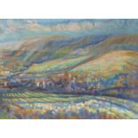 Mary Lord (b.1931) Extensive landscape Signed, oil on board, 57cm by 81cm