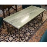 A Empire Style Green Marble Topped Gilt Metal Coffee Table, on tapering reeded supports, 107cm by