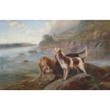 Wilton Motley (19th/20th Century)Trio of Minkhounds by the riverbankSigned and dated 1901, oil on