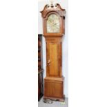 An Oak and Mahogany Eight-Day Longcase Clock, 12" arch brass dial with a Roman and Arabic silvered