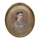 Continental School (19th Century)Portrait of an elegant lady, bust length, wearing a blue bow and