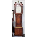 An Oak and Mahogany Eight Day Longcase Clock, early 19th century, 14.5 inch arch painted dial,