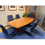 Neudorfler: A Cherrywood Boardroom Table212cm by 119cm by 75cmA Set of Eight Blue Leather and Chrome