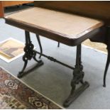 A Leather Inset Mahogany Writing Table, with cast iron base, 99cm by 53cm by 80cm