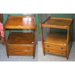 A Pair Of Reproduction Mahogany Lamp Tables, each fitted with two base drawers, 48cm by 42cm by