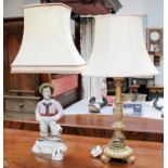 A Victorian Staffordshire Pottery Figure of a Sailor, now mounted as a tablelamp, together with a