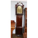 A Mahogany Eight Day Chiming Longcase Clock, 14" arch brass dial with an Arabic numeral chapter