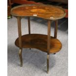 A Modern Marquetry Inlaid Reniform Lamp Table, with gilt metal mounts and shelf stretcher, 64cm by