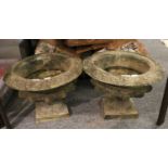 A Pair of Neo-Classical Style Cast Iron Garden Urns, 45cm diamater by 30cm high