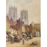 William Bingham McGuinness RHA (1849-1928)Street scene at Bootham Bar, YorkSigned, watercolour,