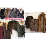 A Collection of Fur and Faux Fur Coats, including two labelled Marcus, and a selection of wool coats