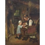 Henry Bacon (19th century)Father and daughter in an interiorOil on panel, signed and dated 1867,