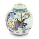 A Chinese Porcelain Ginger Jar and Cover, 19th century, painted in coloured enamels with a sage