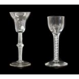 A Wine Glass, circa 1750, the pan topped bowl on an airtwist stem with cushion knop15.5cm highA