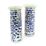 A Pair of Chinese Porcelain Sleeve Vases, Kangxi marks but 19th century, each painted in