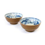 A Pair of Chinese Porcelain 'Nanking Cargo' Bowls, Qianlong, with café au lait outer grounds and