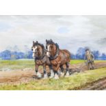 DM & EM Alderson (20th century)A team of plough horsesSigned and dated 1976, watercolour, 36.5cm