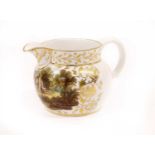 A Bloor Derby Porcelain Jug, circa 1830, painted with a landscape vignette incorporating a cottage